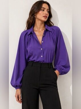 Shein Balloon Sleeve Pleated Blouse